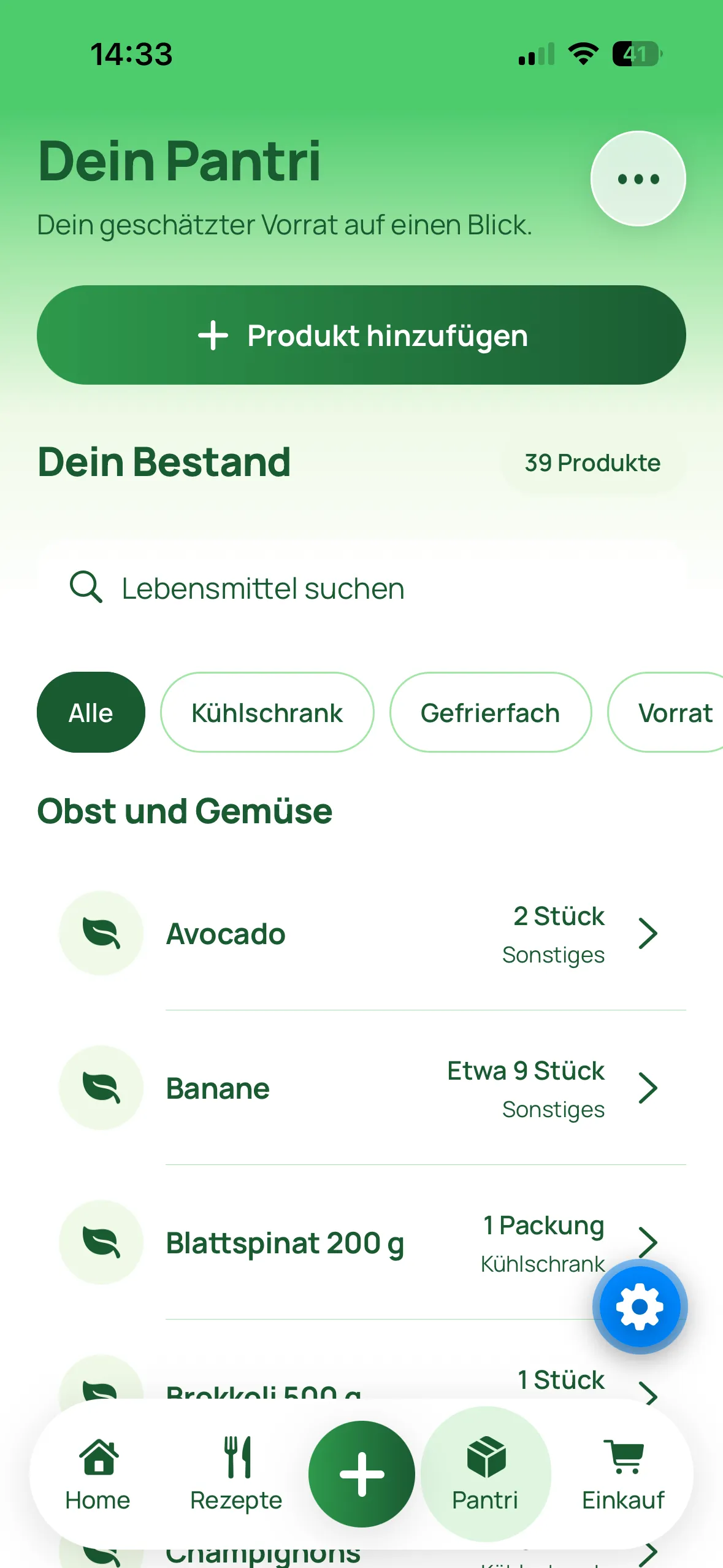 Vorratsübersicht in PantriPanda