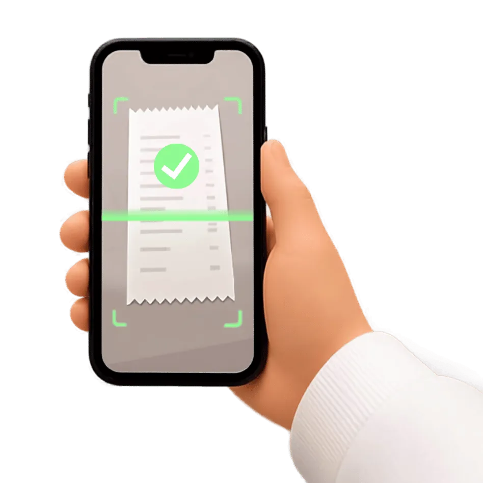 Smartphone beim Scannen eines Kassenbons